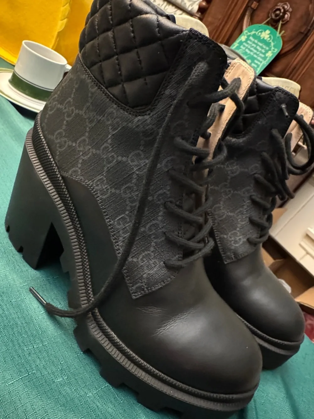 Gucci Supreme Combat Black Quilted Leather Platform Ankle Boots Apollo 40 - Picture 4 of 9